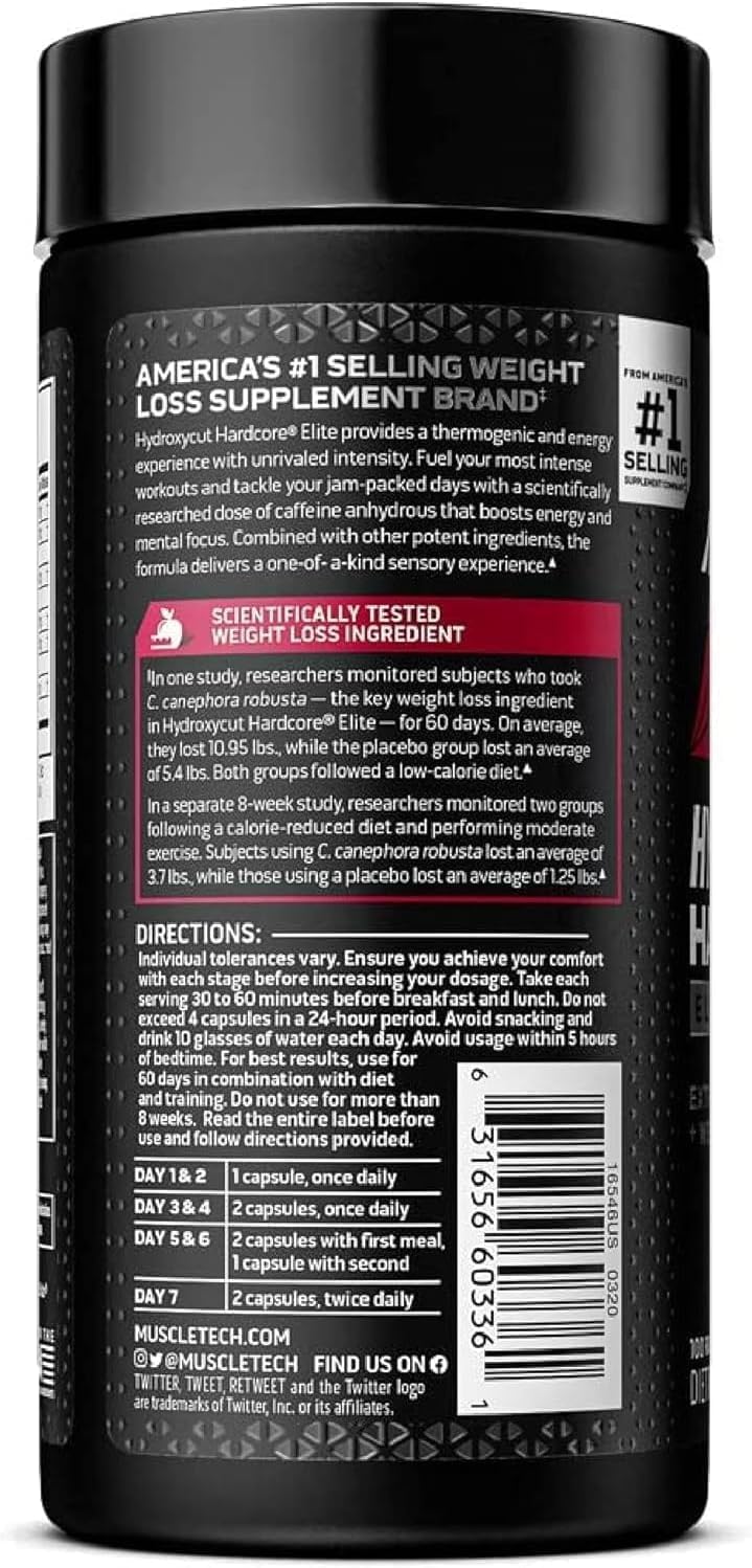 Hydroxycut Hardcore Elite, Rapid Release Capsules, 100 Count, 2 Pack