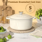 Enameled Cast Iron Dutch Oven - Umite Chef 5QT Pot with Lid & Cotton Potholders - Heavy-Duty Cookware for Bread Baking, Braising, Stews, Roasting