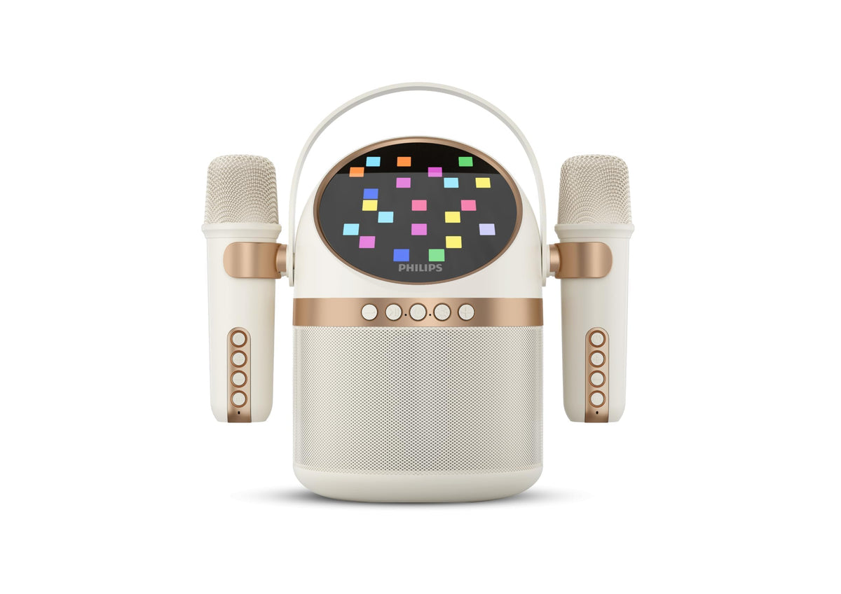 PHILIPS S2508 Portable Karaoke Machine,Party Bluetooth Speaker with 2 Karaoke Microphones,7 H Battery,Multi-Colored Light Modes with Display Screen,6