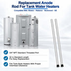 32" Magnesium Anode Rod for Hot Water Heater, 3/4" NPT