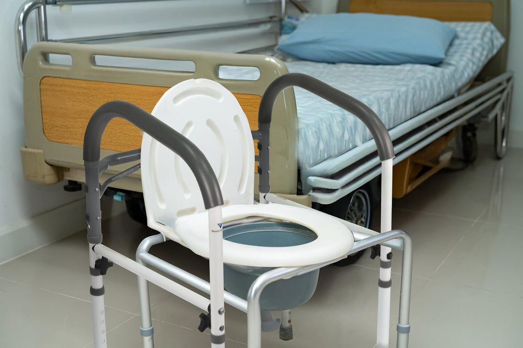 Vaunn Medical Adjustable Toilet Safety Rail for Seniors, Foldable Toilet Safety Frame for Elderly Adults, Bathroom Grab Bar Handle, Toilet Handle for