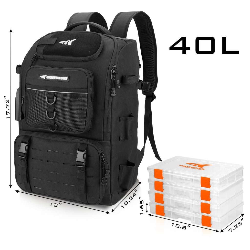 KastKing KarryAll Fishing Backpack with Rod Holder 4 Tackle Boxes, 40/26L