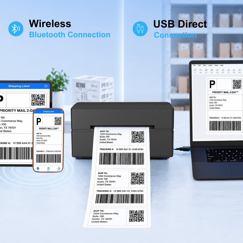 Thermal Shipping Label Printer 4x6 Bluetooth Label Maker for Small Business