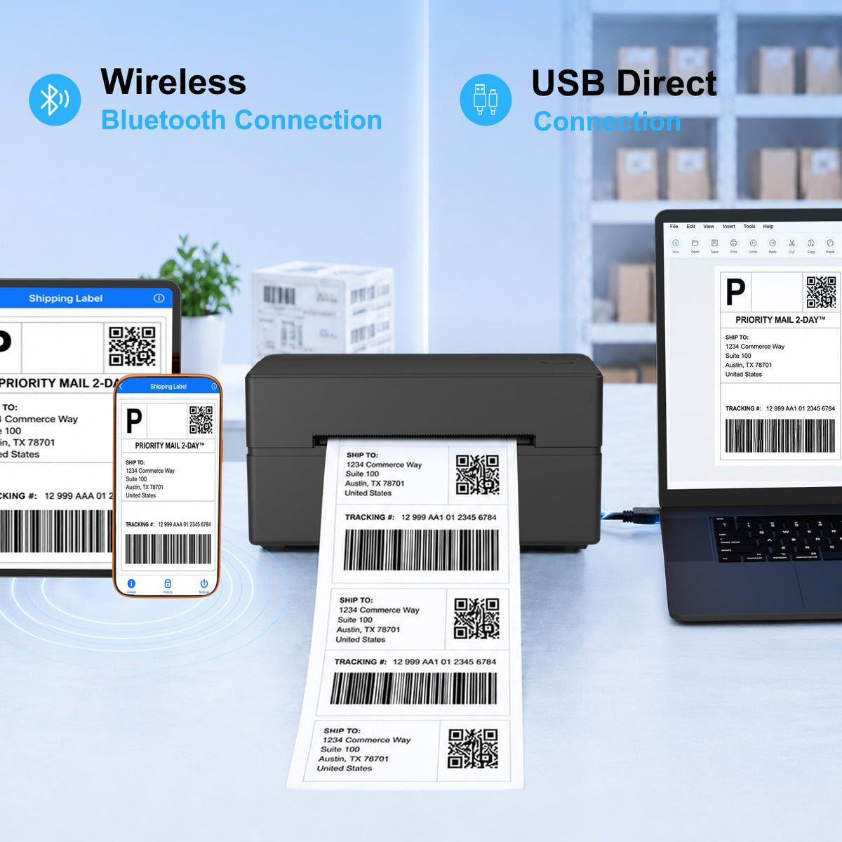 Thermal Shipping Label Printer 4x6 Bluetooth Label Maker for Small Business