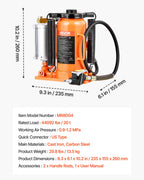 VEVOR Air Hydraulic Bottle Jack, 20 Ton/40000 LBS All Welded Bottle Jack, 10.4-19.7 inch Lifting Range, Manual Handle and Air Pump, for Car, Pickup