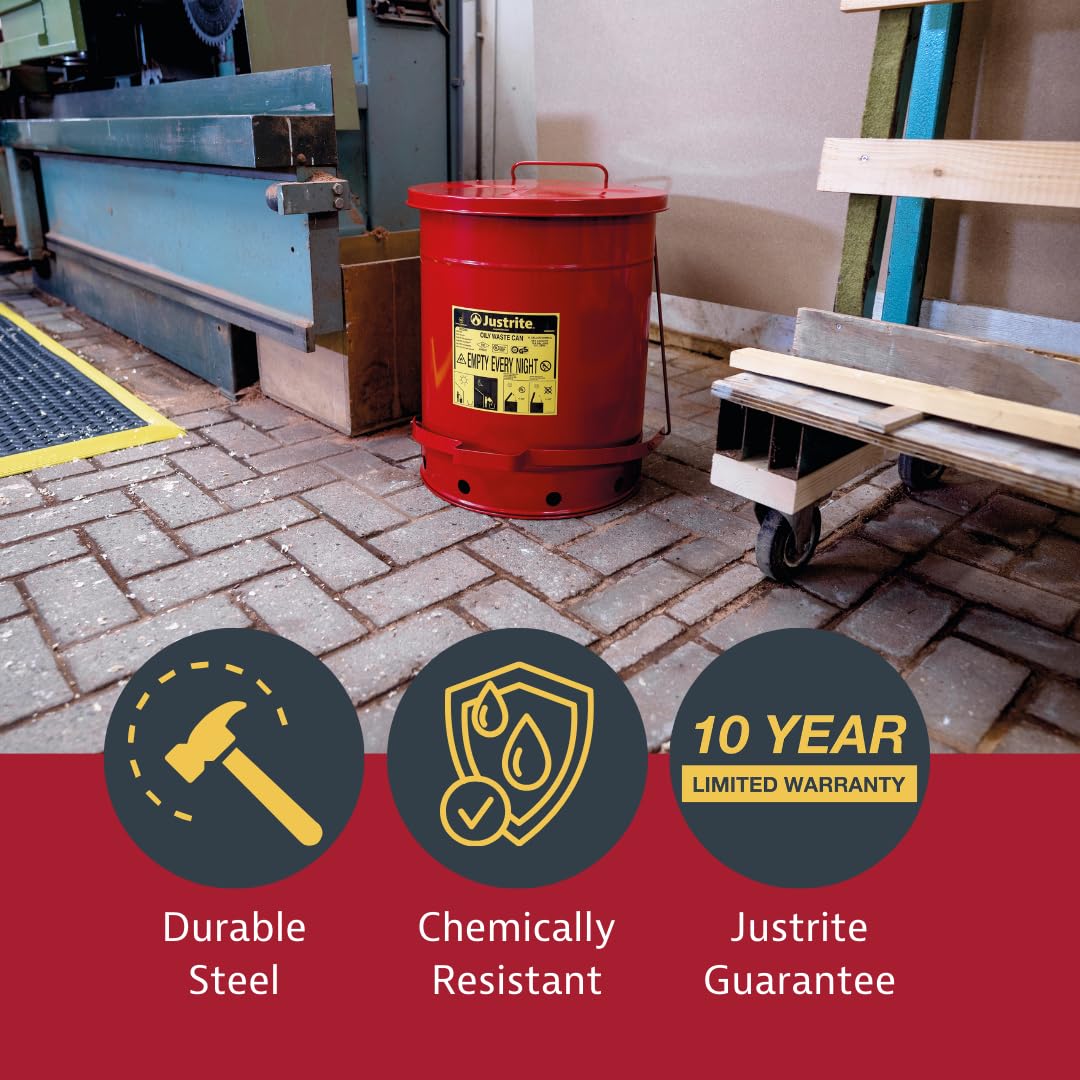 Justrite 6 Gallon Galvanized Steel Oily Waste Can