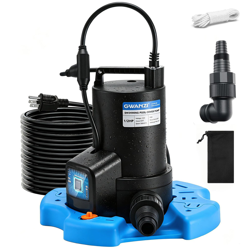 1/2HP Swimming Pool Cover Pump Automatic On/Off 3500GPH Submersible Water Pump with Filter Net 3/4” Check Valve Adapter & 25ft Power Cord 110V Sump