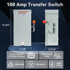 100A Generator Transfer Switch, 24000W Heavy Duty Double Throw Switch, 2P