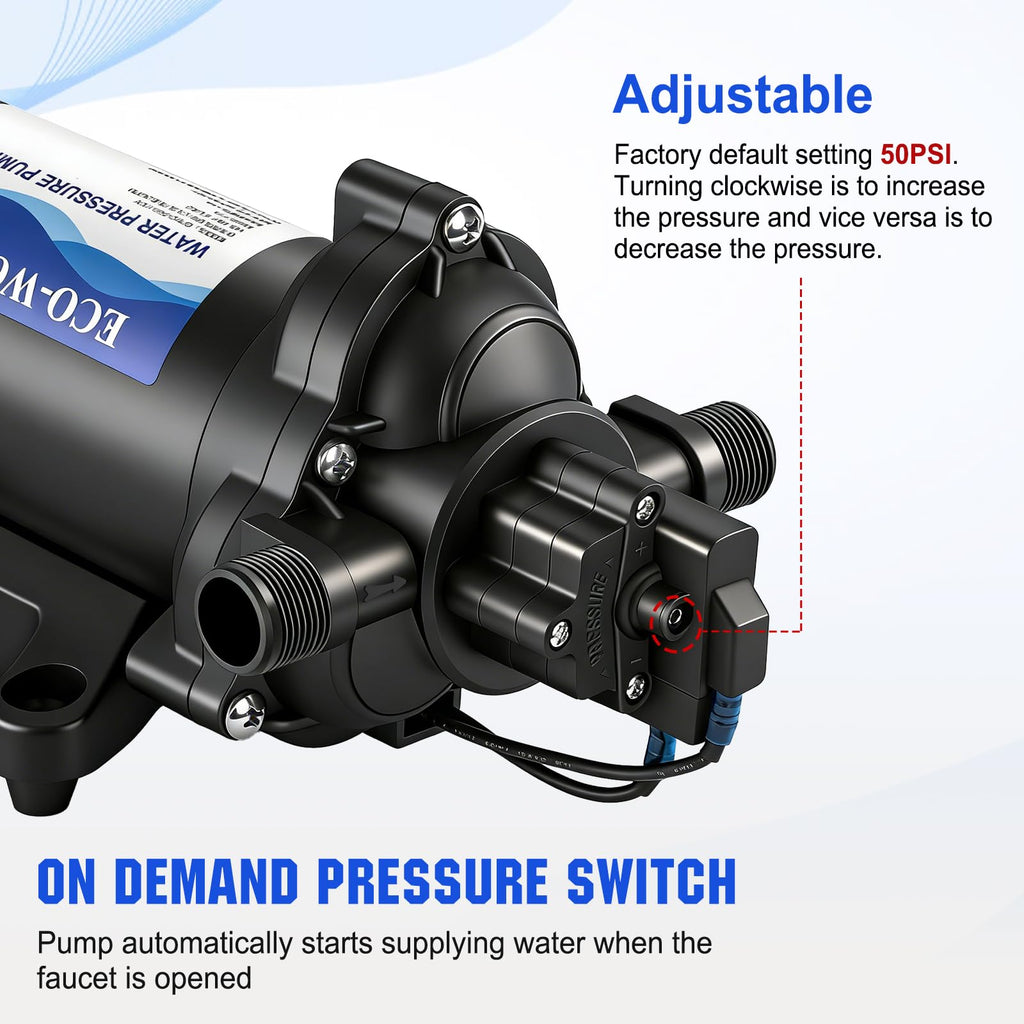 ECO-WORTHY 33-Series Industrial Water Pressure Pump 110V AC 4.0GPM 50PSI RV Fresh Water Diaphragm Pump include Garden Hose Adapters for Irrigation