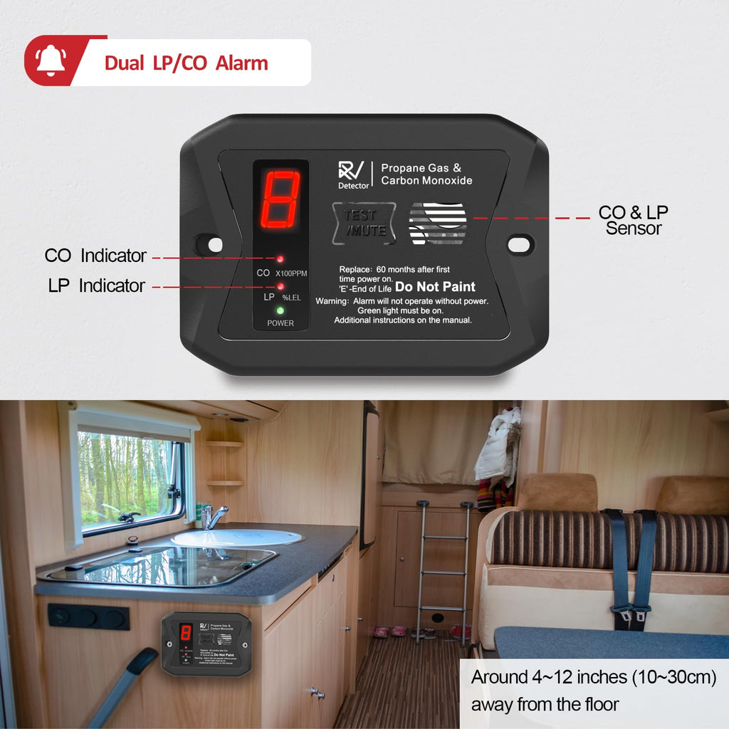 2-in-1 RV Accessories Gas Detector,Hardwired 12V DC with 3 Different Brackets for RVs,R502