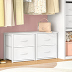 2-Pack Stackable Storage Drawers (4 Drawers Total), White Closet Organizer with Wooden Top & Metal Frame, Freestanding or Stackable Dresser for