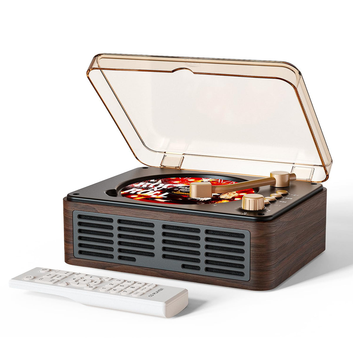 CD Player with Speakers Retro Bluetooth CD Players for Home-Brown
