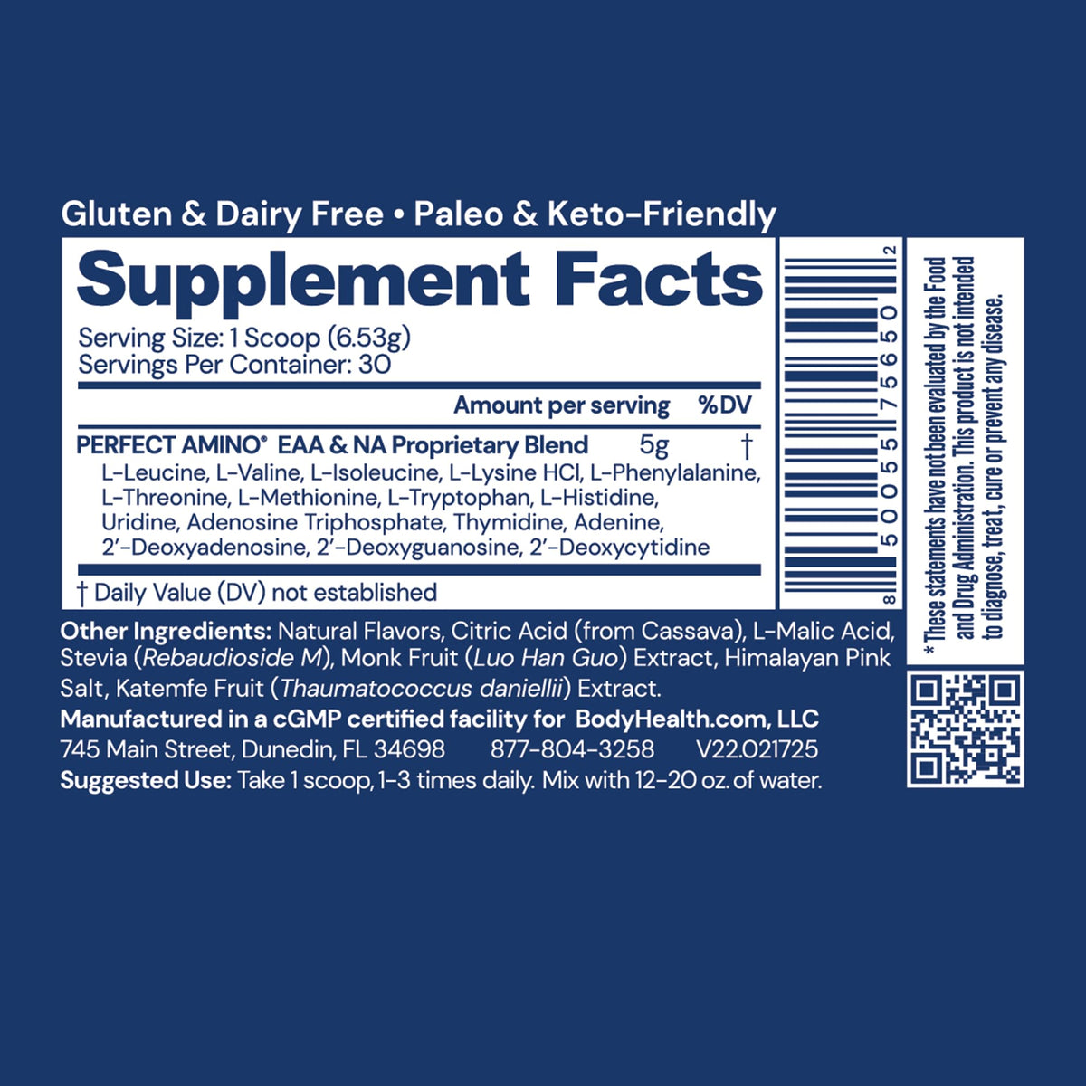 BodyHealth PerfectAmino Powder - BCAA and EAA Powder for Pre and Post Workout - Amino Acid Energy Drink for Men and Women to Support Lean Muscle and