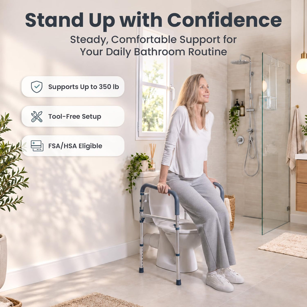 PELEGON Toilet Safety Rails (350 lb) - Adjustable Toilet Safety Frame & Rails, Toilet Safety Rail for Elderly Adults, Toilet Handles for Seniors