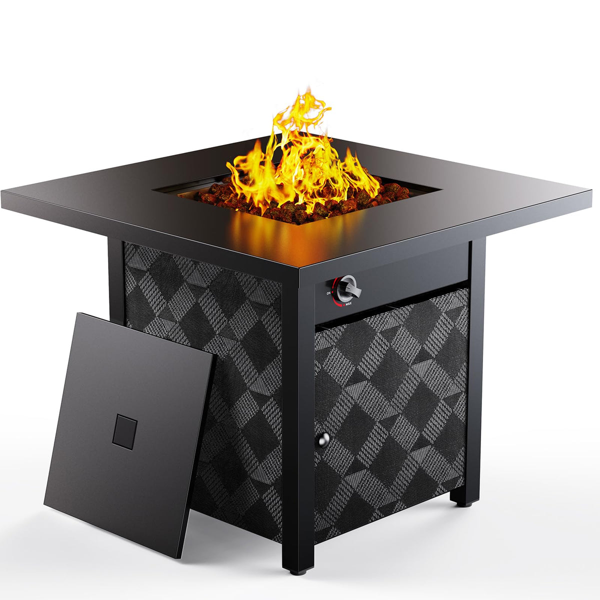 28Inch Propane Fire Pit Table, 50,000 BTU Outdoor Gas Fire Pit Table CSA-Certified for Outside Patio with Removable Lid and Lava Rocks, Add Warmth
