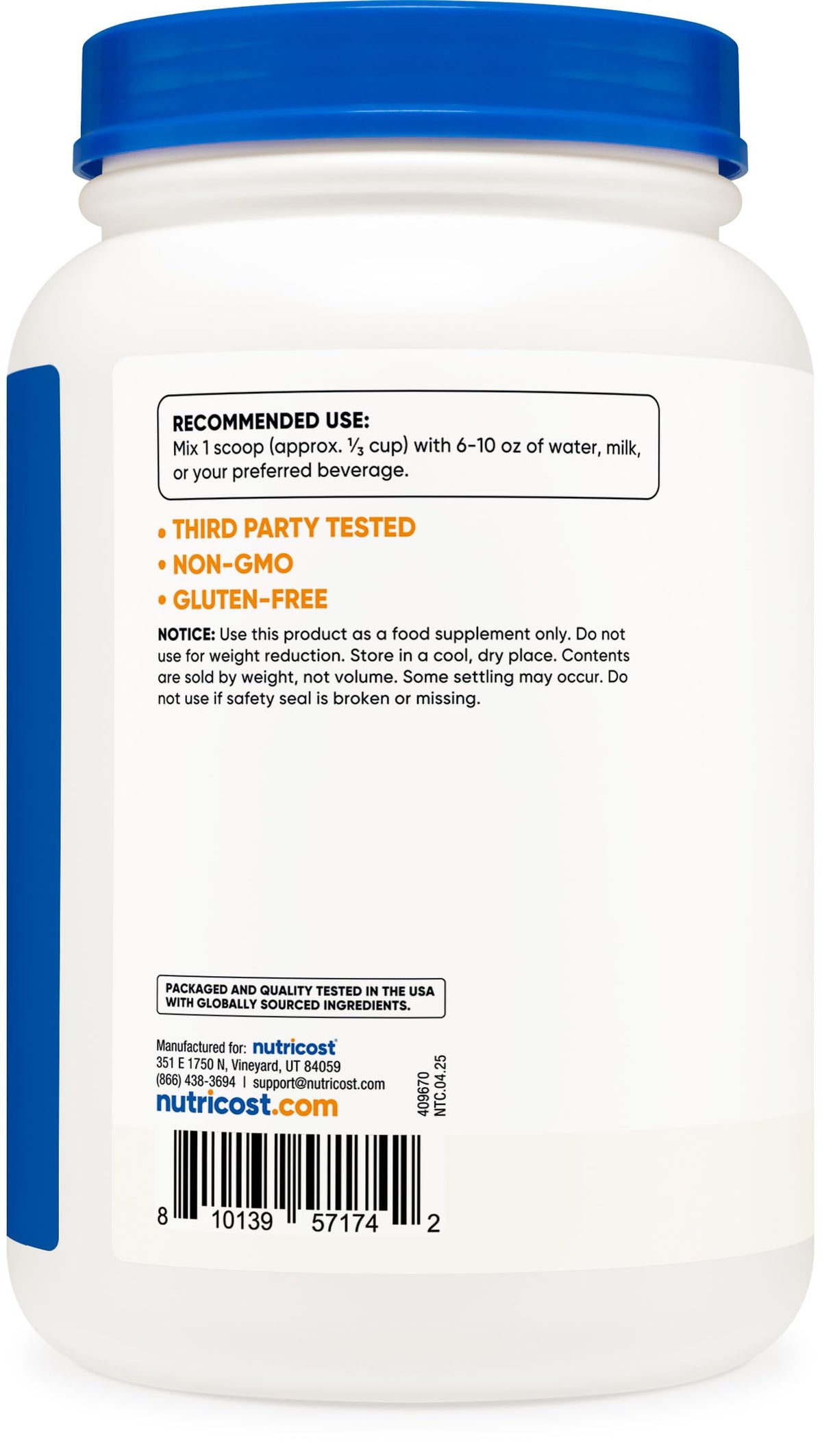 Nutricost Whey Protein Isolate (Unflavored) 2LBS