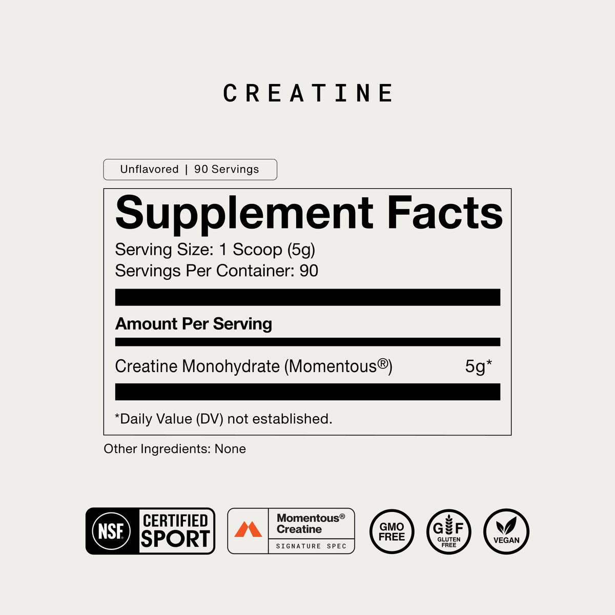 Momentous Creatine Monohydrate Powder, 5g per Serving, Unflavored