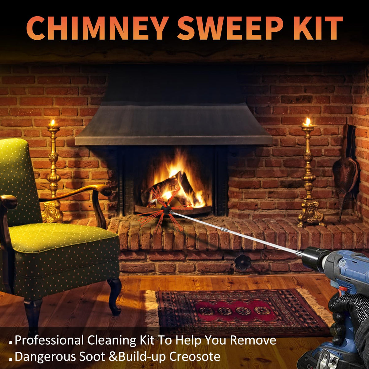 Sealegend 30FT Chimney Sweep Kit Rotary Flexible Cleaning Brush with 9 Rods