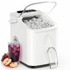 Sweetcrispy Countertop Ice Maker with Scoop, Basket and Handle, Portable Ice Machine 9 Cubes Ready in 6 Mins, 26.5lbs in 24Hrs, 2 Sizes for Home