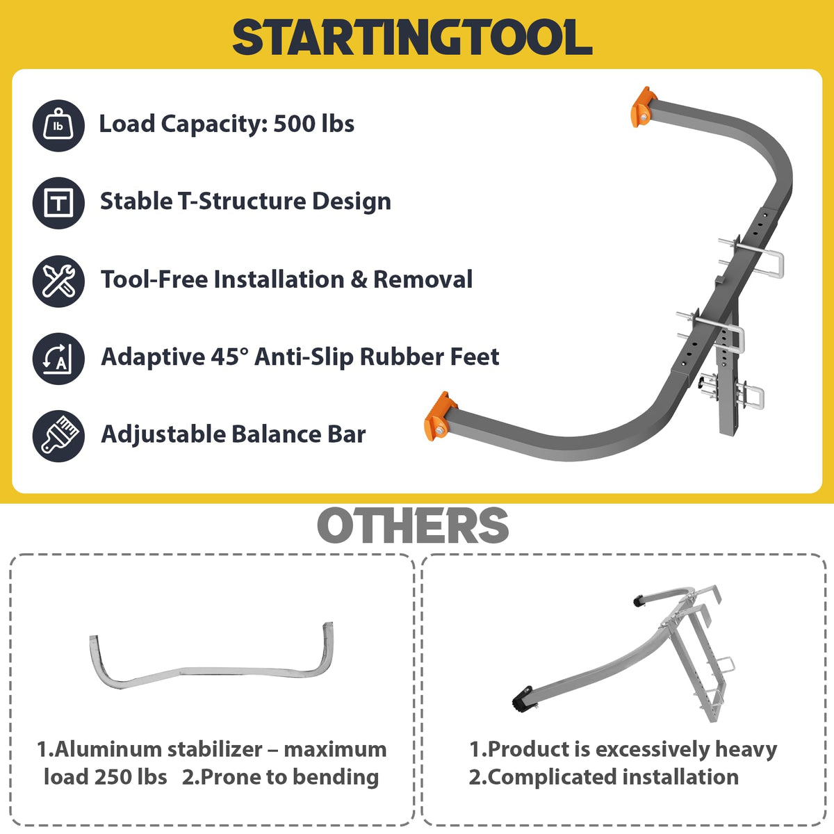 Ladder Stabilizer, Extension Ladder Stabilizer for Roof, Adjustable Ladder Standoff Attachment for Gutters, Windows, Heavy-Duty Steel Ladder