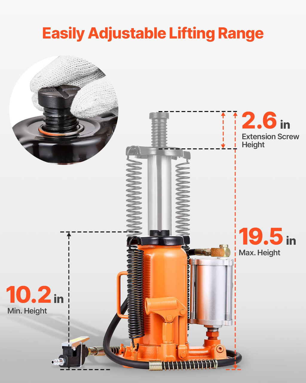 VEVOR Air Hydraulic Bottle Jack, 20 Ton/40000 LBS All Welded Bottle Jack, 10.4-19.7 inch Lifting Range, Manual Handle and Air Pump, for Car, Pickup