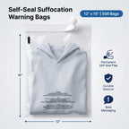 12" X 15" (500 Count) Self Seal Clear Poly Bags with Suffocation Warning