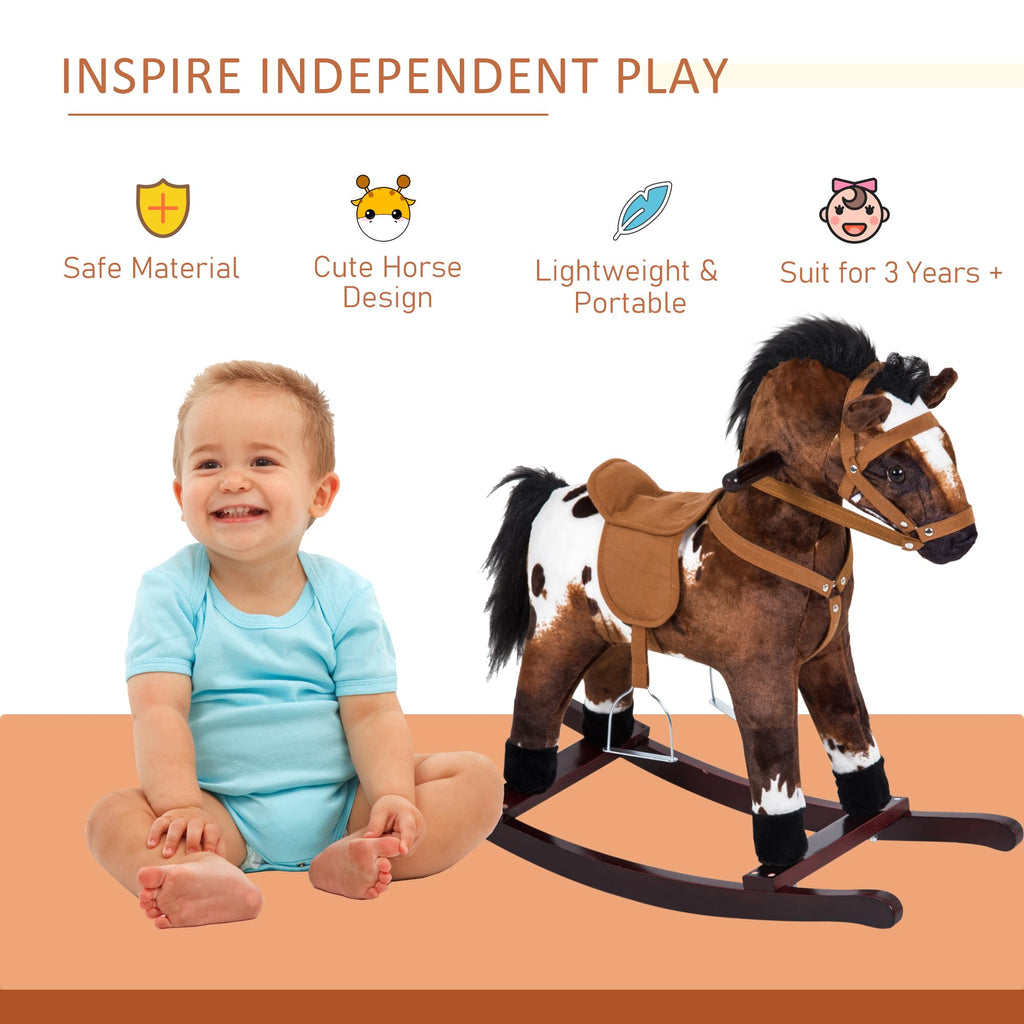 Qaba Rocking Horse Realistic Sounds for Toddlers 3-9, Dark Brown