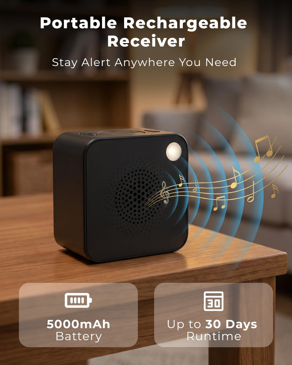 Driveway Alarm with Portable Rechargeable Receiver and Solar Sensor