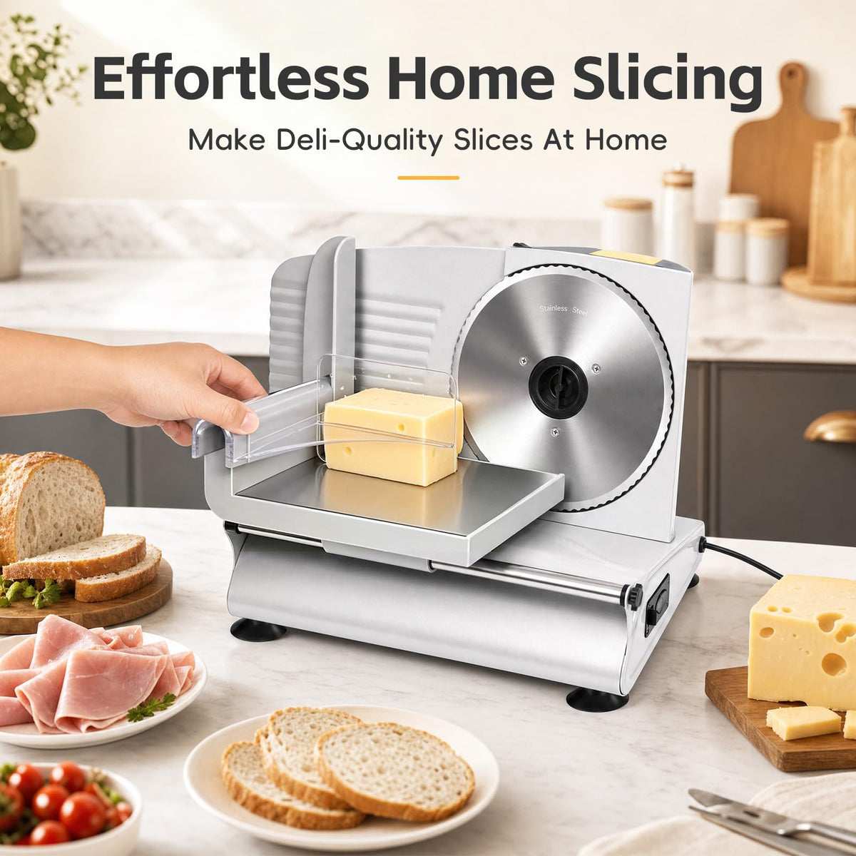 200W Meat Slicer Machine for Home, Electric Food Deli Slicer