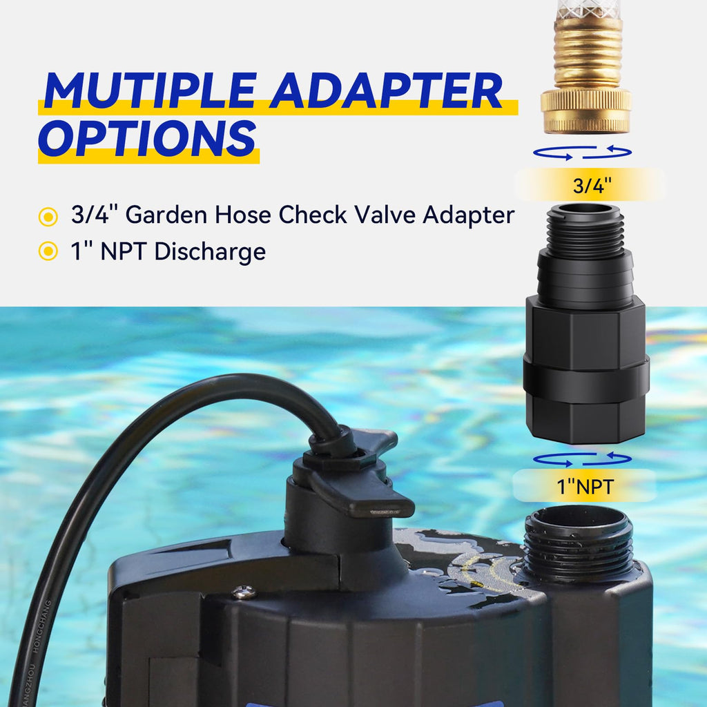 1/3 HP Automatic Submersible Water Pump, 2160 GPH Sump Pump, 115V