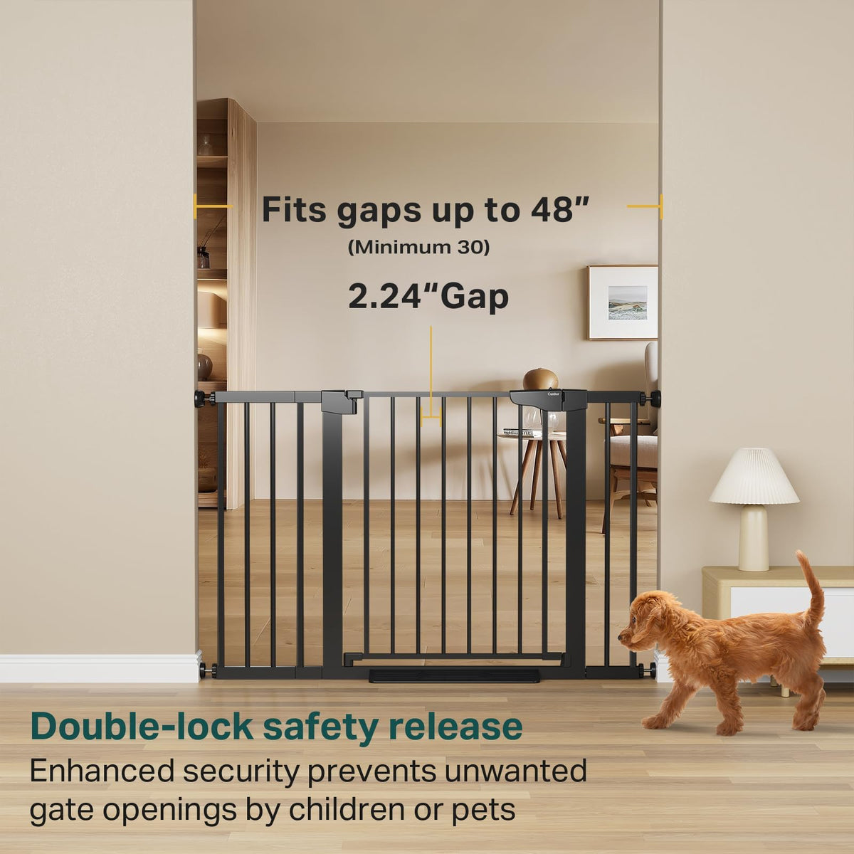Cumbor 30-48 in Baby Gate for Stairs, Auto Close Dog Gate Indoor, Black