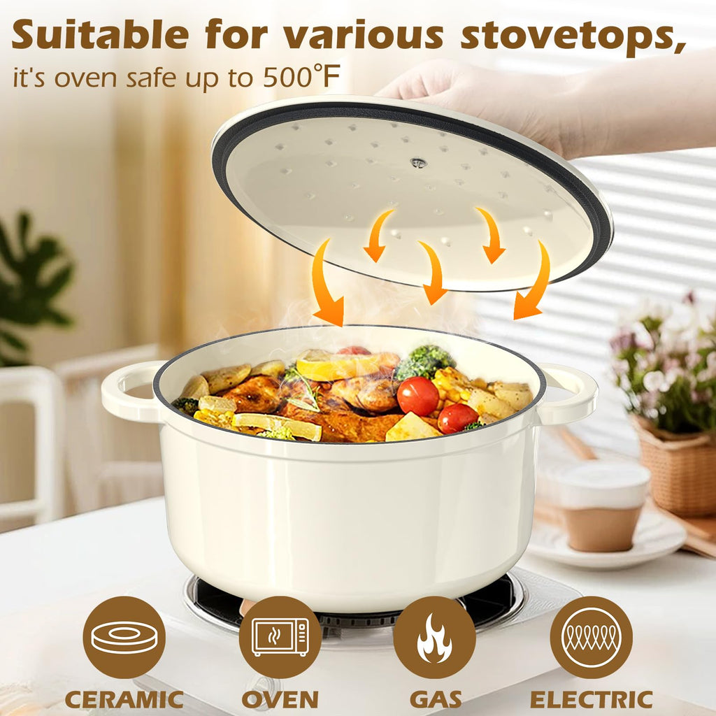 Enameled Cast Iron Dutch Oven - Umite Chef 5QT Pot with Lid & Cotton Potholders - Heavy-Duty Cookware for Bread Baking, Braising, Stews, Roasting