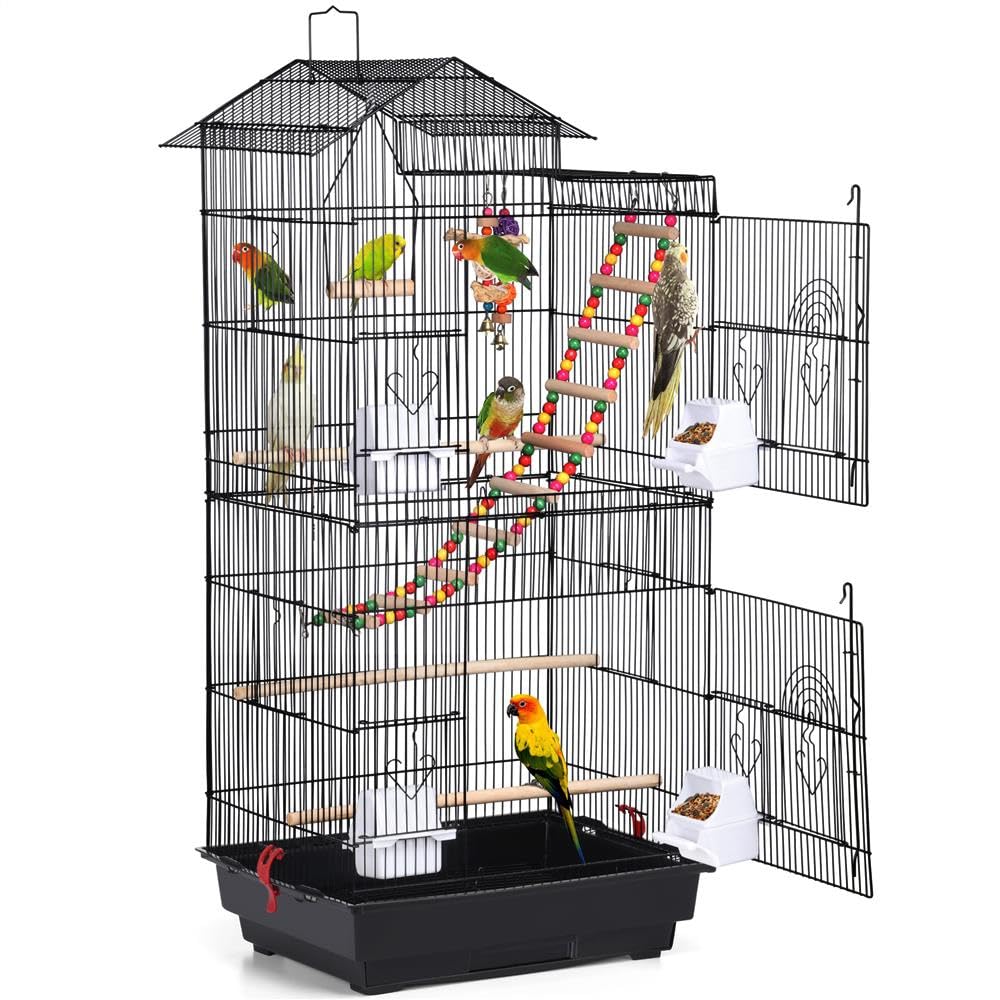 Yaheetech 39" Roof Top Flight Cage with Toys, Wrought Iron Bird Cage for Cockatiels, Conures, Lovebirds, Budgies & Small Birds