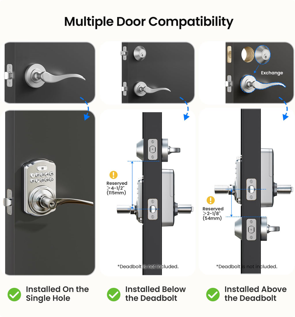 Veise KS04 Keypad Door Lock with Zinc Alloy Handle, Satin Nickel