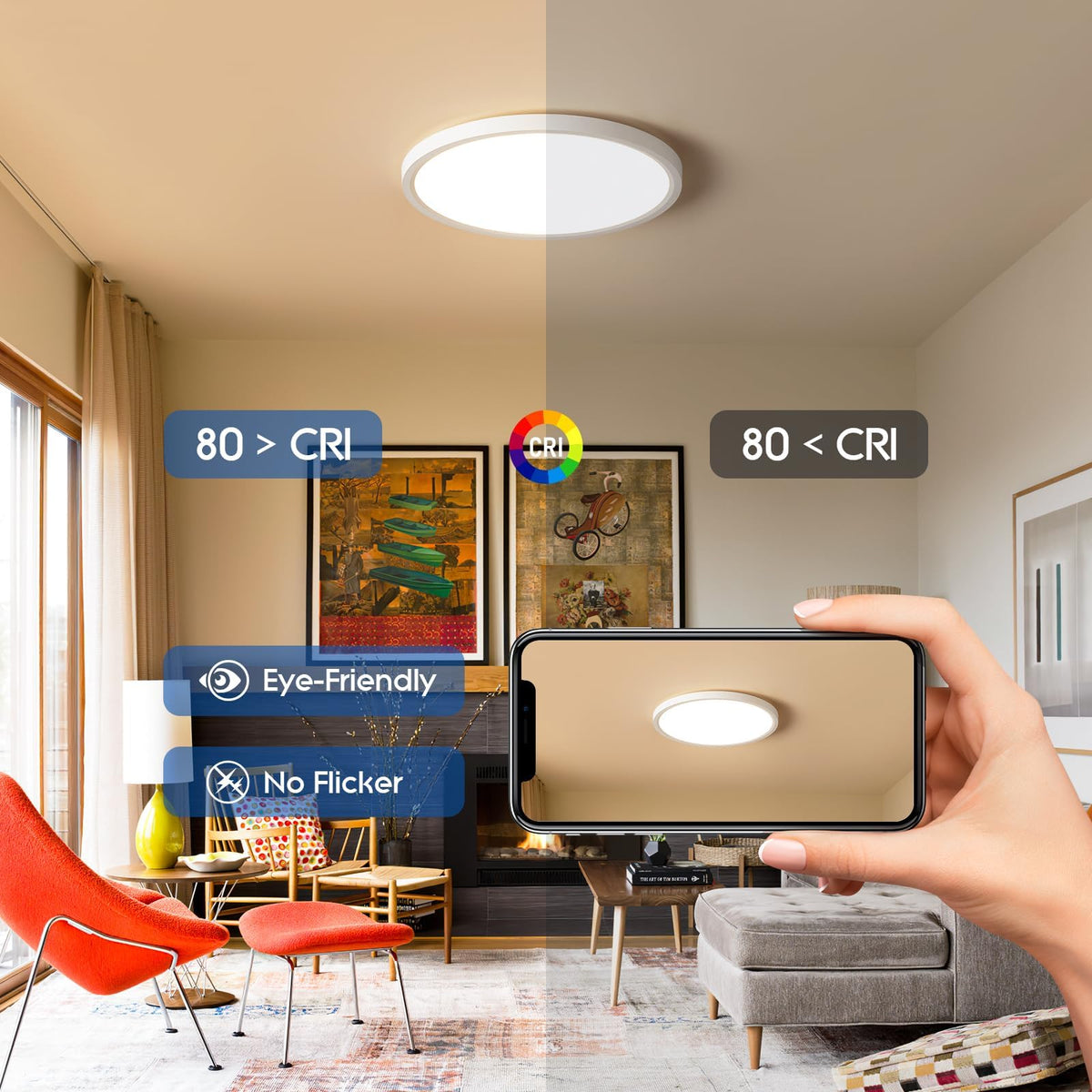 6 Pack 12 Inch Hardwired Dimmable LED Flush Mount Ceiling Light Fixtures, 24W 2640LM 3000K/4000K/5000K, House Upgrade Led Lights for Bedroom Hallway