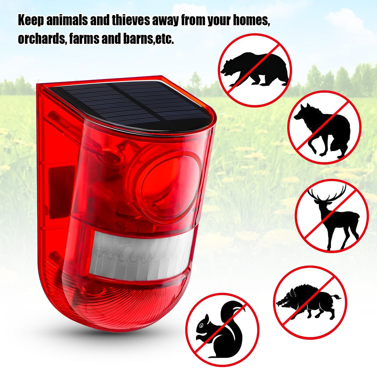 Qualirey 2 Pack Solar Motion Sensor Alarm 129db Outdoor Strobe Light,Red