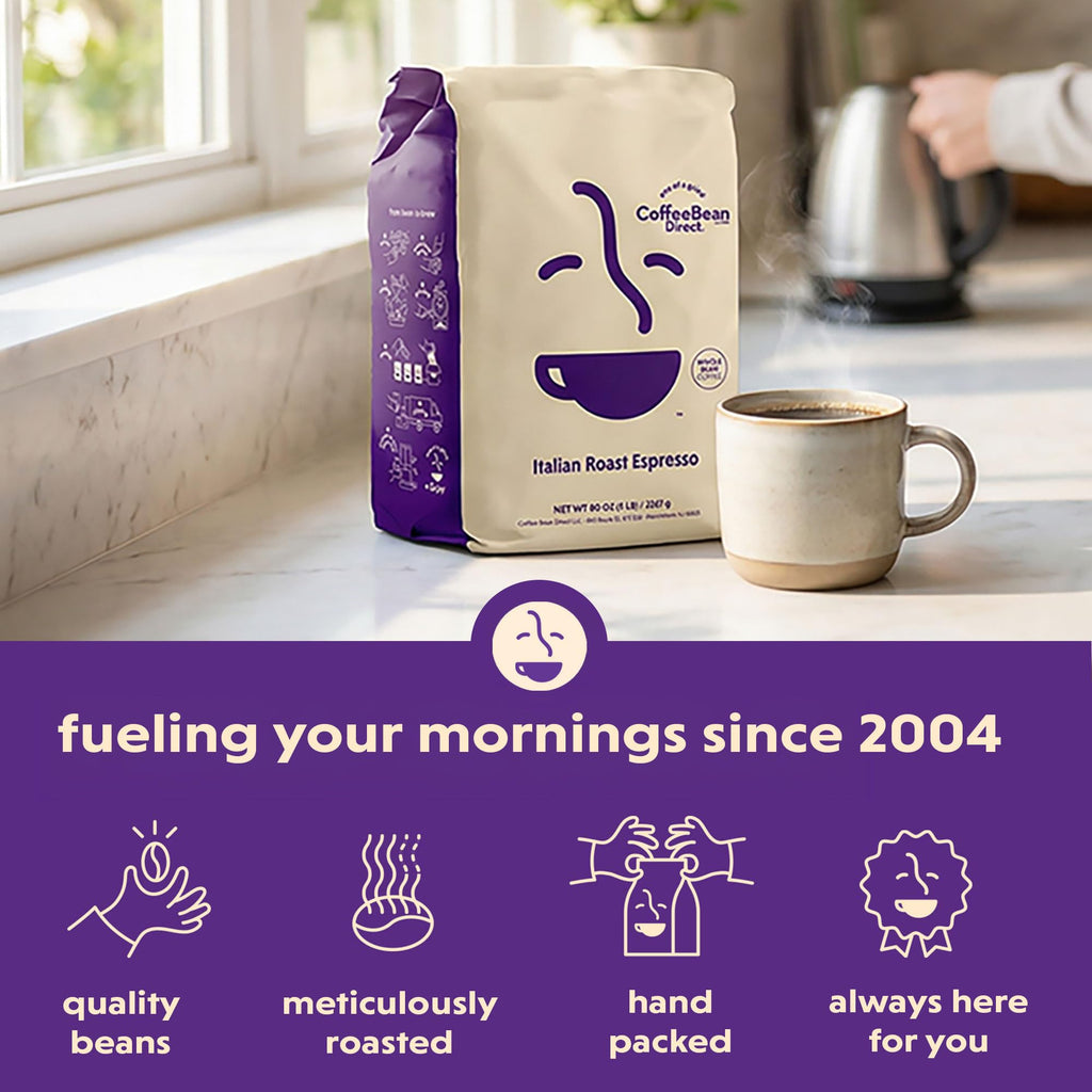 Coffee Bean Direct Italian Roast Espresso, Whole Bean, 5lb Bag