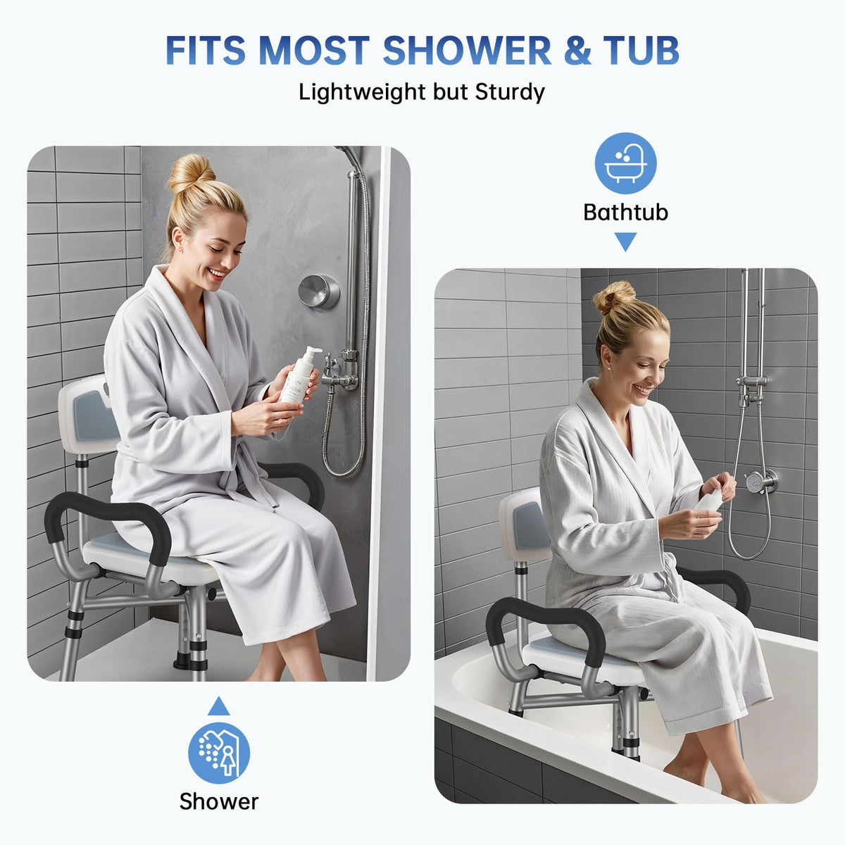 BRITULIF Shower Chair with Arms and Back for Inside Shower, 550 lb Capacity