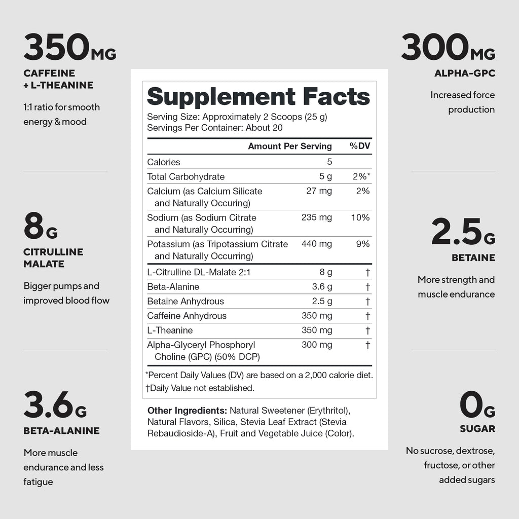 Legion Pulse Pre-Workout Powder, 350mg Caffeine, Fruit Punch