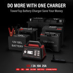 TowerTop 2/10/25 Amp 12V Smart Car Battery Charger, Fully Automatic Battery Maintainer with Engine Start, Auto Desulfator, Battery Repair, Winter