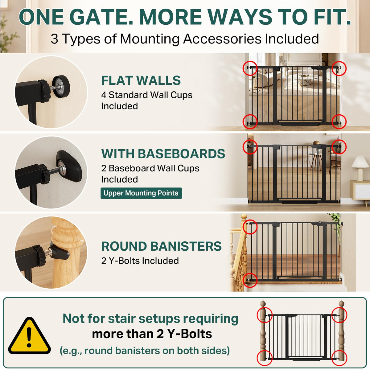 Cumbor 30-48 in Baby Gate for Stairs, Auto Close Dog Gate Indoor, Black
