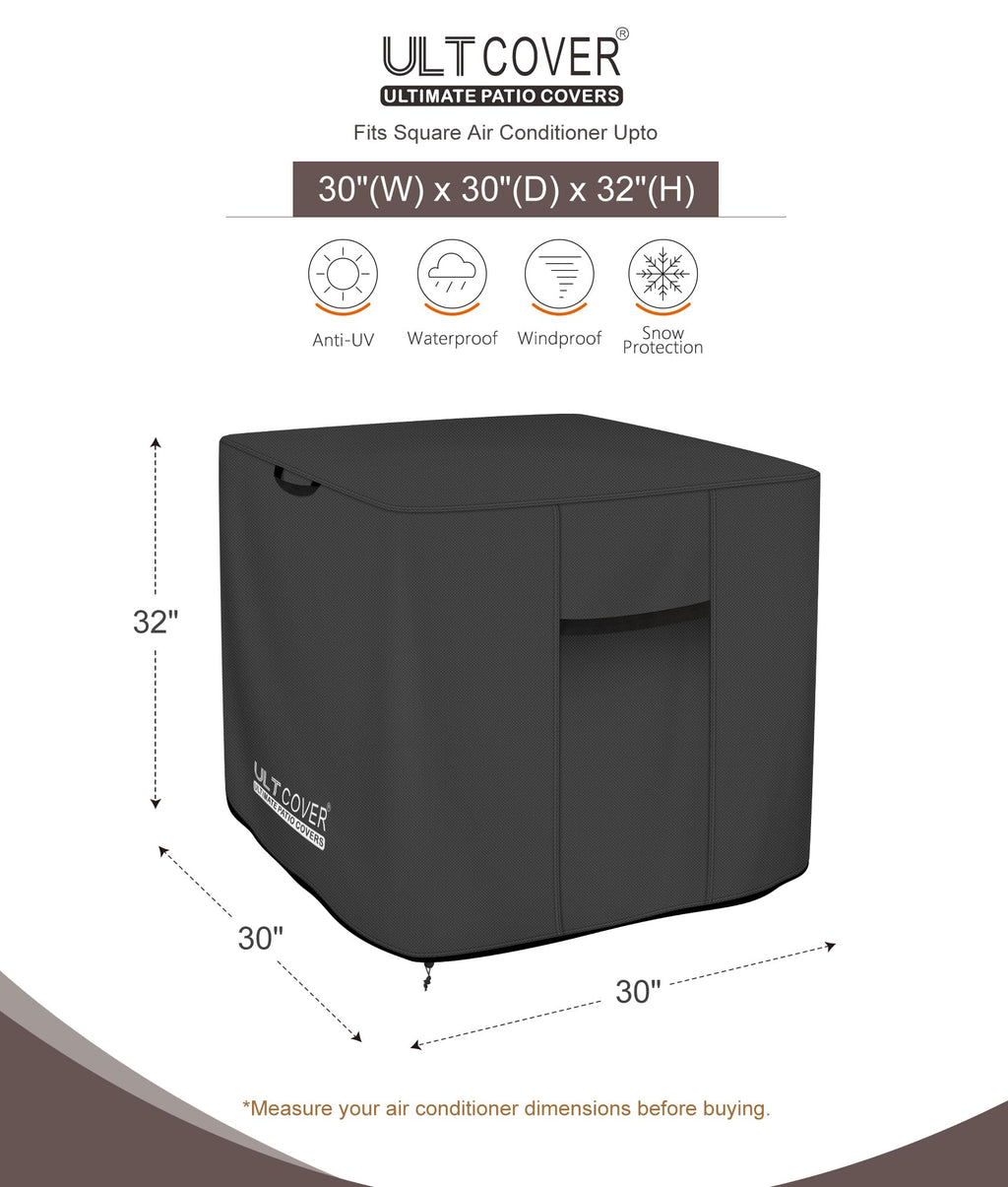 ULTCOVER Waterproof Air Conditioner Cover 30W x 30D x 32H in, Black