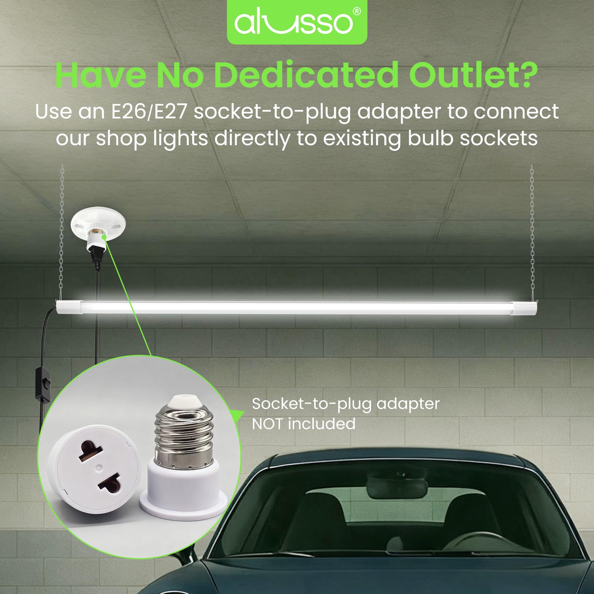 ALUSSO® LED Shop Lights 4FT for Garage, 4800LM Adjustable 20W/30W/40W, 5CCT 2700K 3000K 4000K 5000K 6500K, 120V, Warm to Cool Daylight Linkable Shop