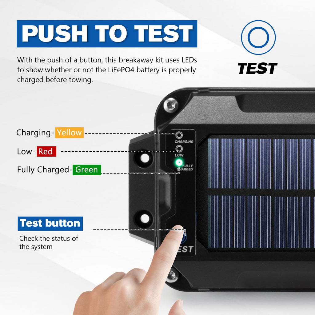 ATEM POWER Trailer Brake Controller Kit with Switch 12V 3AH LifePO4 Lithium Battery Trailer Breakaway Kit Brake Controller Bulit-in Solar Panel LED