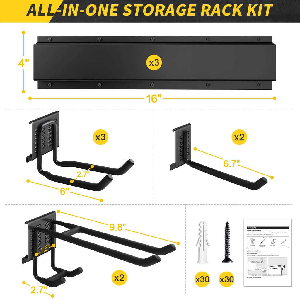 48" Garage Tool Organizer Wall Mount, 440lbs Garden Garage Storage Garage Organization with Adjustable Heavy Duty Hanging Hooks, Yard Rack Hanger