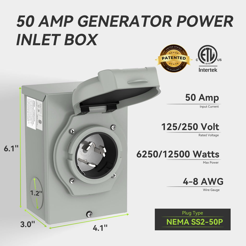 RVMATE Pre-Drilling 50 Amp Generator Inlet Box, NEMA SS2-50P Inlet Box