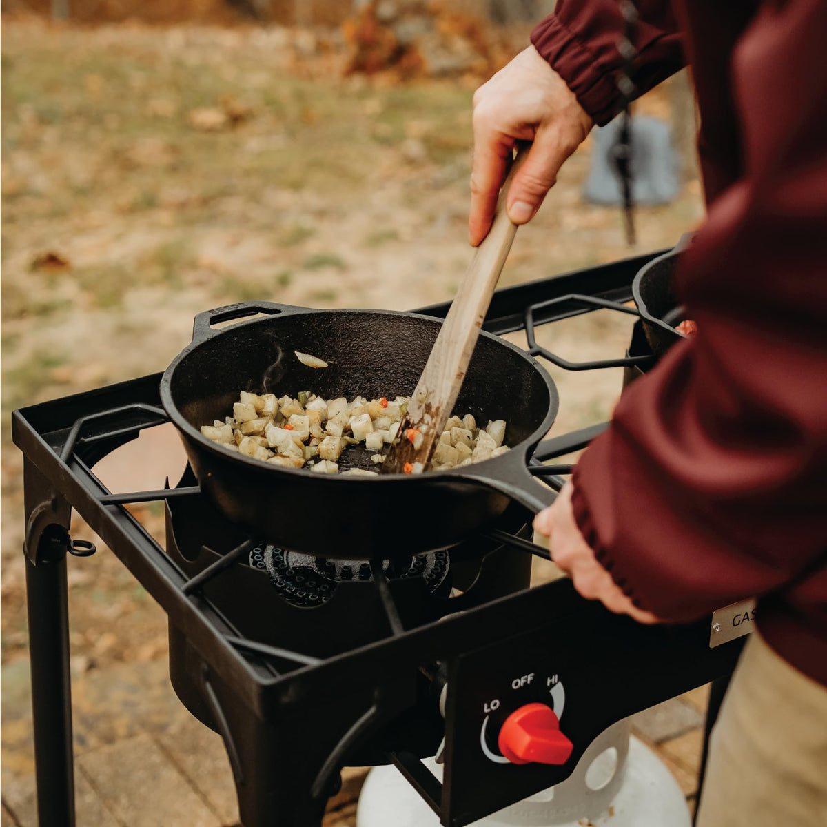 Gas One Propane Double Burner Two Burner Camp Stove Outdoor High Pressure Propane 2 Burner Adjustable PSI Regulator and 4ft Hose With Removable Legs