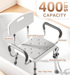Shower Chair for Inside Shower with Arms and Back, Aluminum Frame