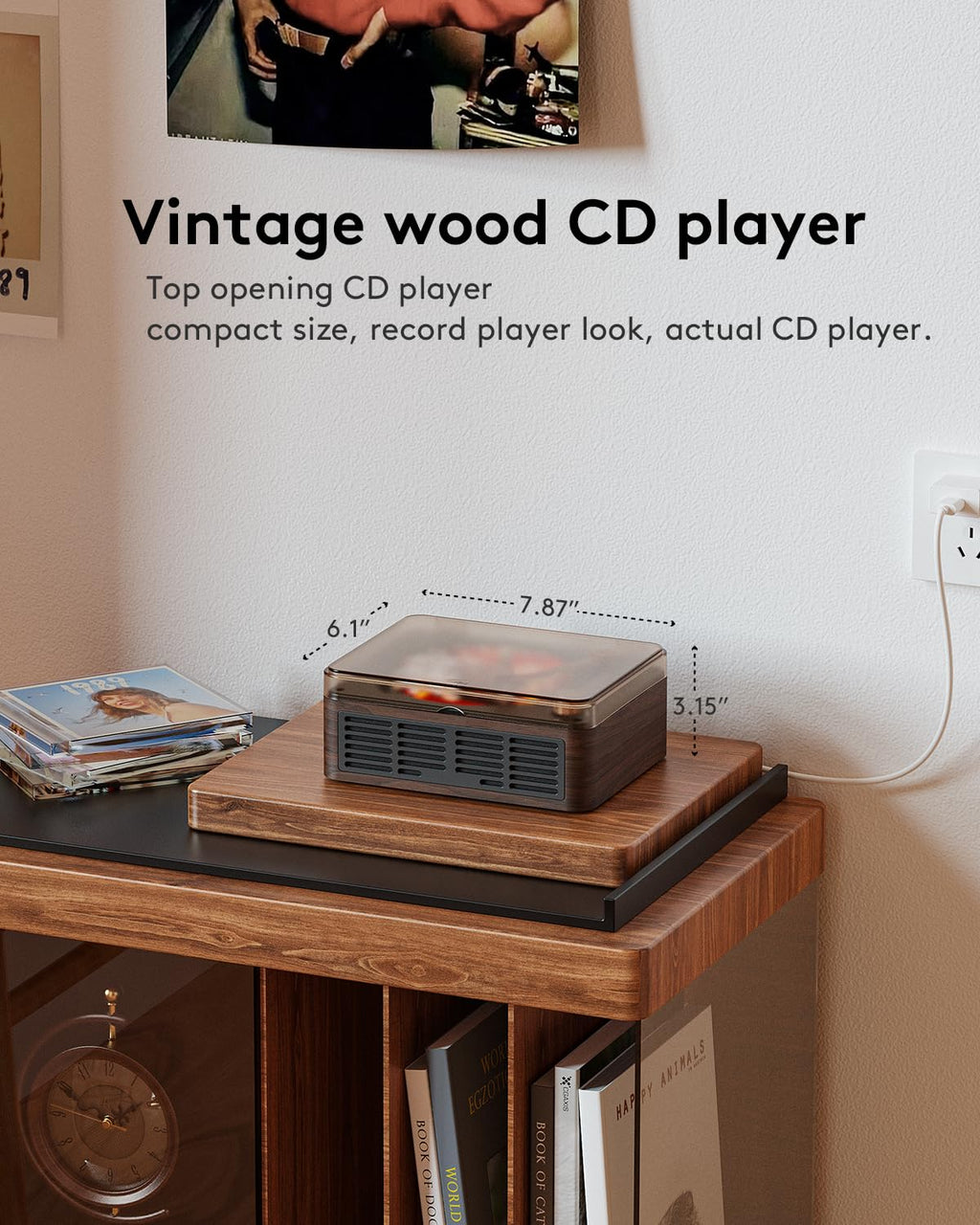 CD Player with Speakers Retro Bluetooth CD Players for Home-Brown