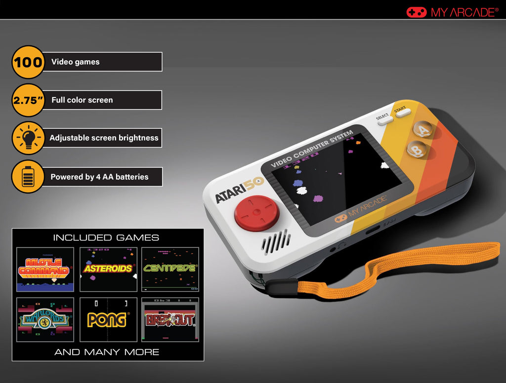My Arcade Atari Pocket Player-Console preloaded with 100 Games, 2.8" Screen